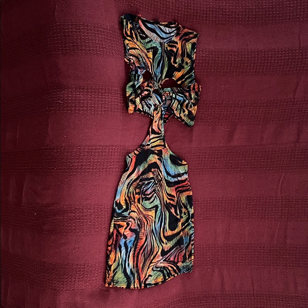 Colorful Abstract Cut-Out Mini Dress